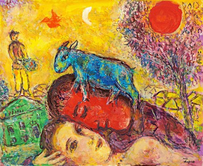 Marc Chagall, The Lover with the Red Profile and the Blue Donkey, 1971